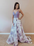 Lilac Floral Boho Prom Dresses Spaghetti Strap Junior Prom Dress ARD2073-SheerGirl