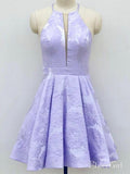 Lilac Jacquard Floral Homecoming Dresses with Pocket Halter Graduation Dress ARD1469-SheerGirl