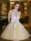 Lilac Lace Applique Knee Length Organza Champagne Homecoming Dresses ARD1678