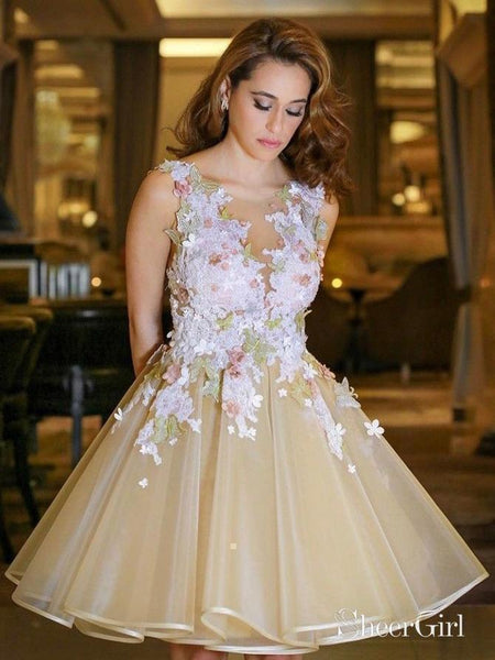 Lilac Lace Applique Knee Length Organza Champagne Homecoming Dresses ARD1678 Lilac Lace Applique Knee Length Organza Champagne Homecoming Dresses ARD1678