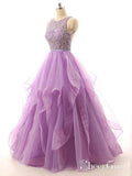 Lilac Lace Beaded Plus Size Prom Dresses Long Organza Quinceanera Ball Gowns Cheap ARD1059-SheerGirl
