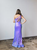 Lilac Single Shoulder Sparkly Prom Dresses with Slit Sheath Formal Dress Party Dress ARD2930-SheerGirl