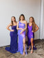 Vestidos de fiesta brillantes de un solo hombro color lila con vestido formal de tubo con abertura Vestido de fiesta ARD2930 