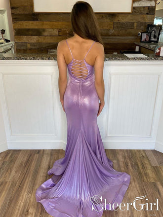 Lilac Sparkly Pleated Plunging Neck Bodycon Mermaid Long Prom Dress ARD2561-SheerGirl