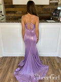 Lilac Sparkly Pleated Plunging Neck Bodycon Mermaid Long Prom Dress ARD2561-SheerGirl