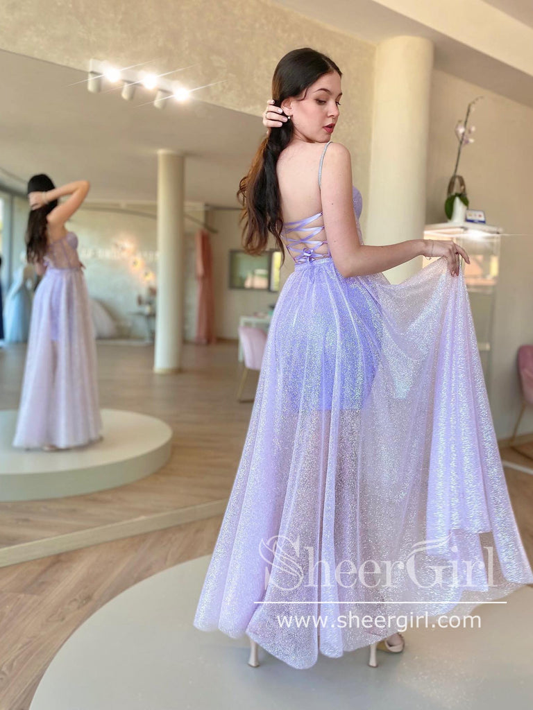 Lilac Sparkly Prom Dress Corset Party Dress Homecoming Dress Detachable Train ARD2884-SheerGirl