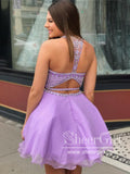 Lilac Two Piece Beaded Racer's Back Short Prom Dress Homecoming Dresses ARD2818-SheerGirl