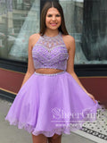Lilac Two Piece Beaded Racer's Back Short Prom Dress Homecoming Dresses ARD2818-SheerGirl