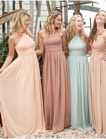 Long A Line Cheap Chiffon Maxi Mismatched Bridesmaid Dresses Plus Size  PB10122