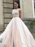 Long Beaded Tulle Ball Gowns with Sash Open Back Prom Dresses APD3252-SheerGirl