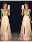 Long Blush Pink Chiffon Beaded Prom Dresses V Neck Maxi Formal Dresses with Slit APD1922