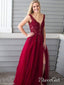 Long Burgundy Formal Dress V Neck Slit Appliqued Prom Dresses Ball Gowns APD3265