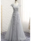 Dlouhé levné krajkové plesové šaty stříbrné maxi šaty večerní šaty ARD1021 