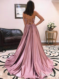 Long Cheap Simple Prom Dress Side Slit Pocket Spaghetti Strap Prom Dresses APD3400-SheerGirl