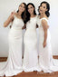 Long Cheap White Mermaid Bridesmaid Dresses Fitted Formal Evening Dress PB10097