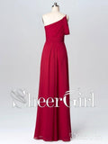 Long Chiffon Bridesmaid Dress One Shoulder Cheap Simple Mother of Bride Dresses APD3289-SheerGirl