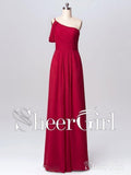 Long Chiffon Bridesmaid Dress One Shoulder Cheap Simple Mother of Bride Dresses APD3289-SheerGirl