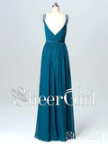 Long Chiffon Formal Dress Open Back Spaghetti Strap Pleated Maxi Prom Dresses APD3248-SheerGirl