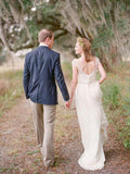 Long Chiffon Lace Cap Sleeve Ivory Beach Wedding Dresses Plus Size AWD1003-SheerGirl