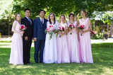 Long Chiffon Pink Bridesmaid Dresses A Line V Neck Cheap Bridesmaid Dress ARD1567-SheerGirl
