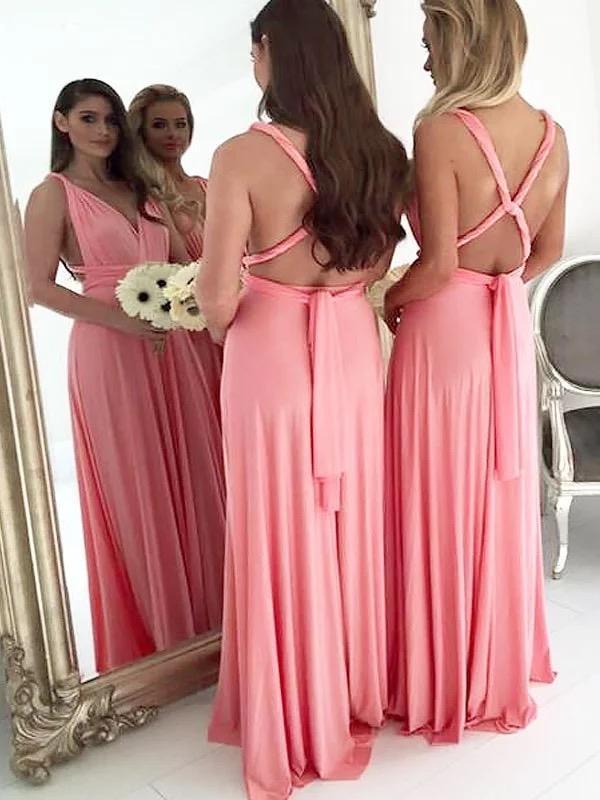 Long Chiffon Plus Size Bridesmaid Dresses Backless Light Coral Bridesmaid Dresses ARD1162-SheerGirl
