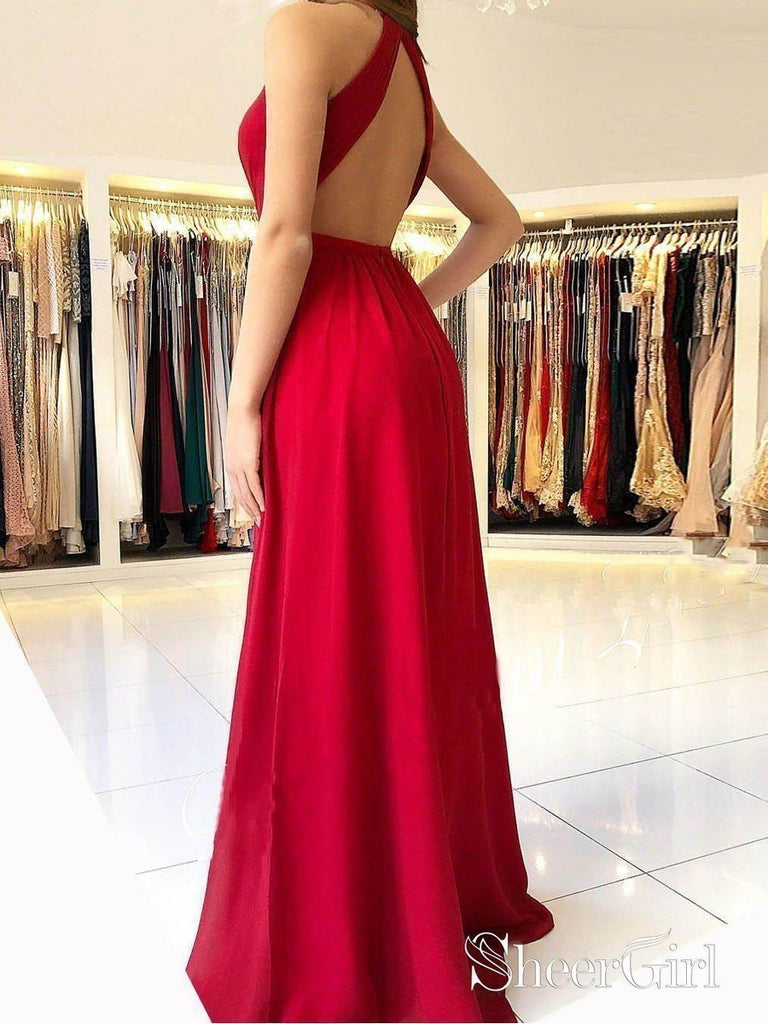 Long Chiffon Red Bridesmaid Dress Emerald Green Prom Dresses with Slit APD3323 Long Chiffon Red Bridesmaid Dress Emerald Green Prom Dresses with Slit