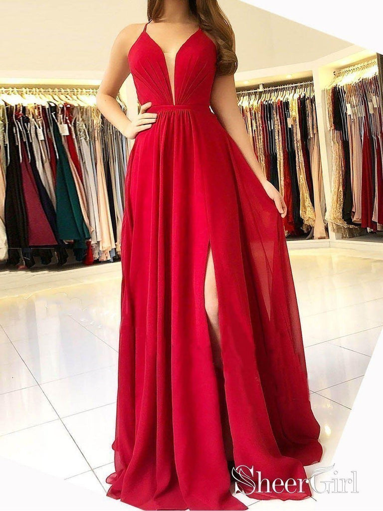 Long Chiffon Red Bridesmaid Dress Emerald Green Prom Dresses with Slit APD3323 Long Chiffon Red Bridesmaid Dress Emerald Green Prom Dresses with Slit APD3323
