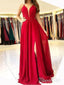 Long Chiffon Red Bridesmaid Dress Emerald Green Prom Dresses with Slit APD3323