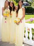 Long Chiffon Yellow Bridesmaid Dresses One Shoulder Bridesmaid Dresses ARD1154-SheerGirl
