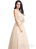 Long Lace Applique V-Neck Ball Gowns Tull Formal Prom Dresses with Belt APD3247-SheerGirl