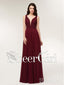 Long Lace Burgundy V-Neck Evening Gowns for Women Chiffon Open Back Prom Dresses APD3243