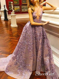 Long Mauve Prom Dresses Lace Appliqued See Through Prom Dress ARD1478-SheerGirl