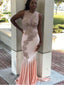 Dlouhé plesové šaty z krajky mořské panny s aplikovanými korálky Růžové ombre společenské šaty APD3376 