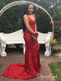 Long Mermaid Prom Dresses for Women Red Mermaid Sparkly Evening Ballgowns APD3397-SheerGirl
