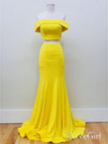 Long Mermaid Two Piece Prom Dresses Daffodil Yellow Off Shoulder Formal Dress APD3362-SheerGirl
