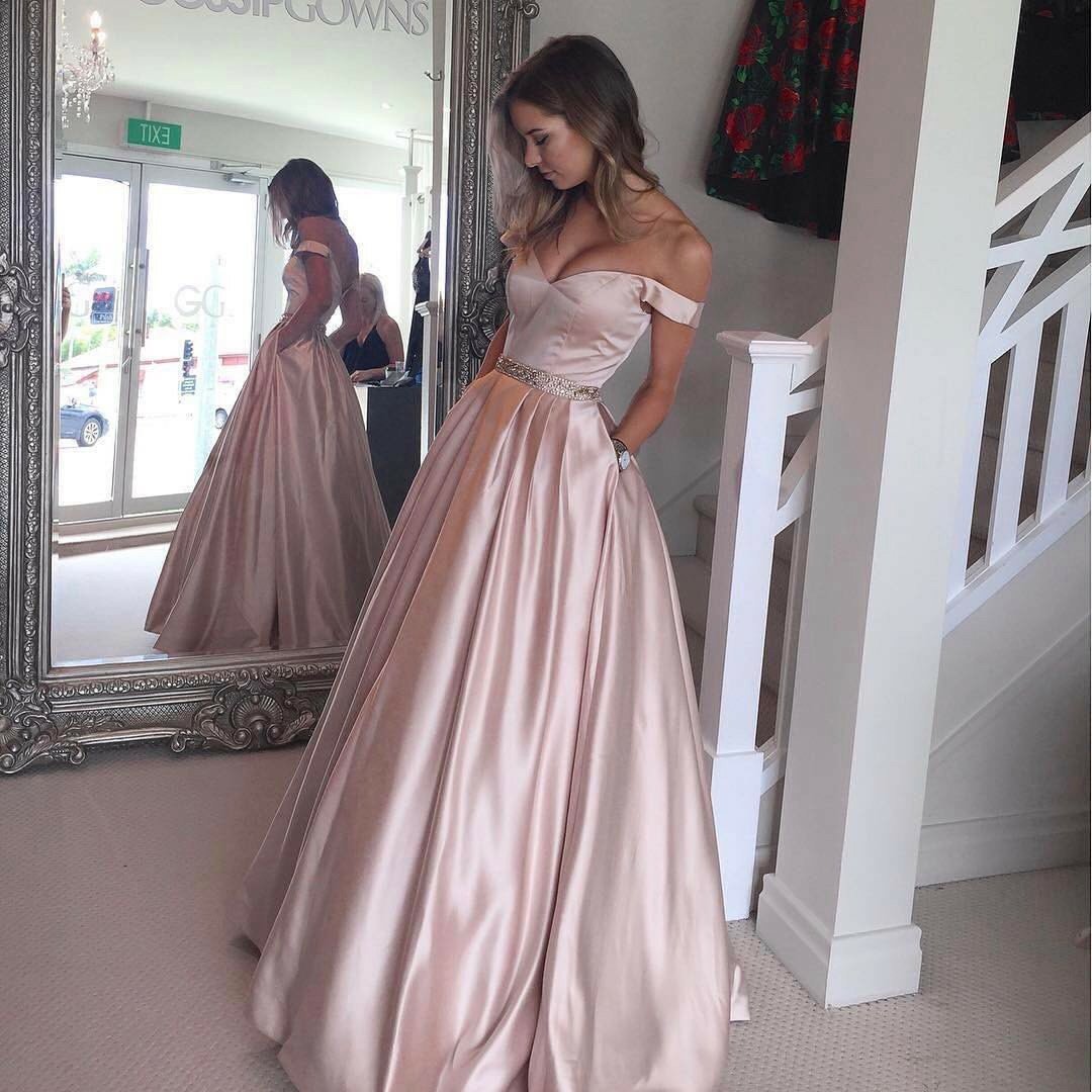 Long Off the Shoulder Emerald Green Beaded Satin Prom Dresses 2019 APD3239 Long Off the Shoulder Emerald Green Beaded Satin Prom Dresses 2019 APD3239