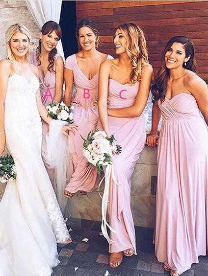 Long Pink Mismatched Bridesmaid Dresses Cheap Plus Size Bridesmaid Dresses ARD1164-SheerGirl