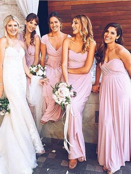 Long Pink Mismatched Bridesmaid Dresses Cheap Plus Size Bridesmaid Dresses – SheerGirl