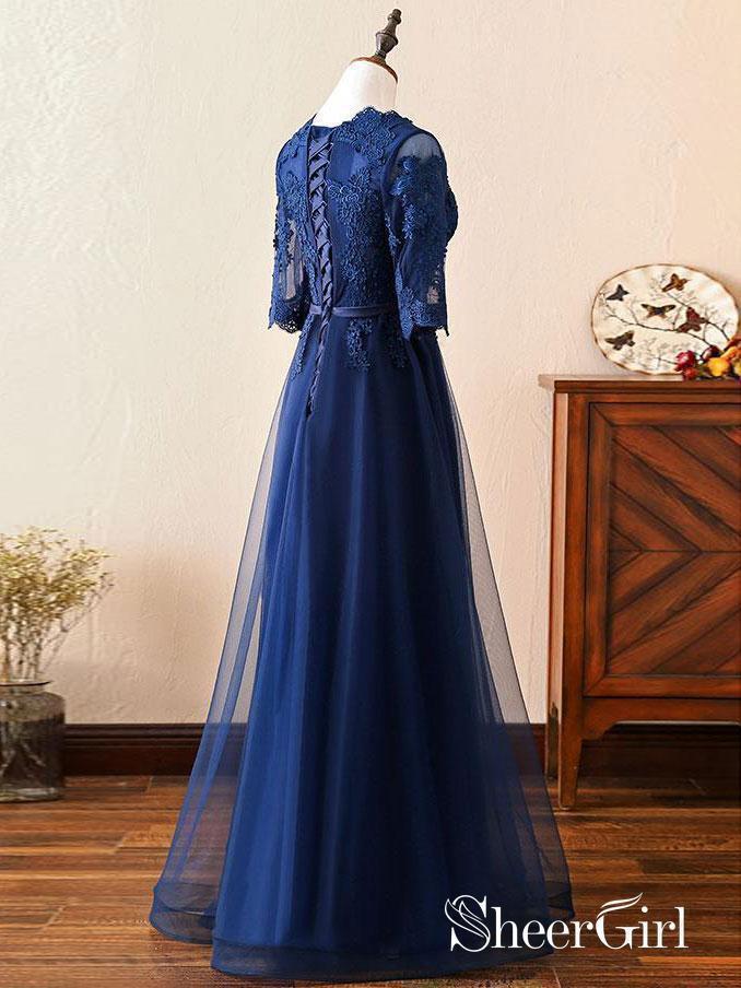 Long Prom Dress Navy Blue Half Sleeve Lace Applique Formal Evening Dresses 2018 APD3261 Long Prom Dress Navy Blue Half Sleeve Lace Applique Formal Evening Dresses 2018 APD3261