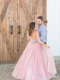 Long Prom Dress with Beaded Bodice and Plunging Illusion V-neck Neckline Rose Pink Formal Dresses ARD2502-SheerGirl