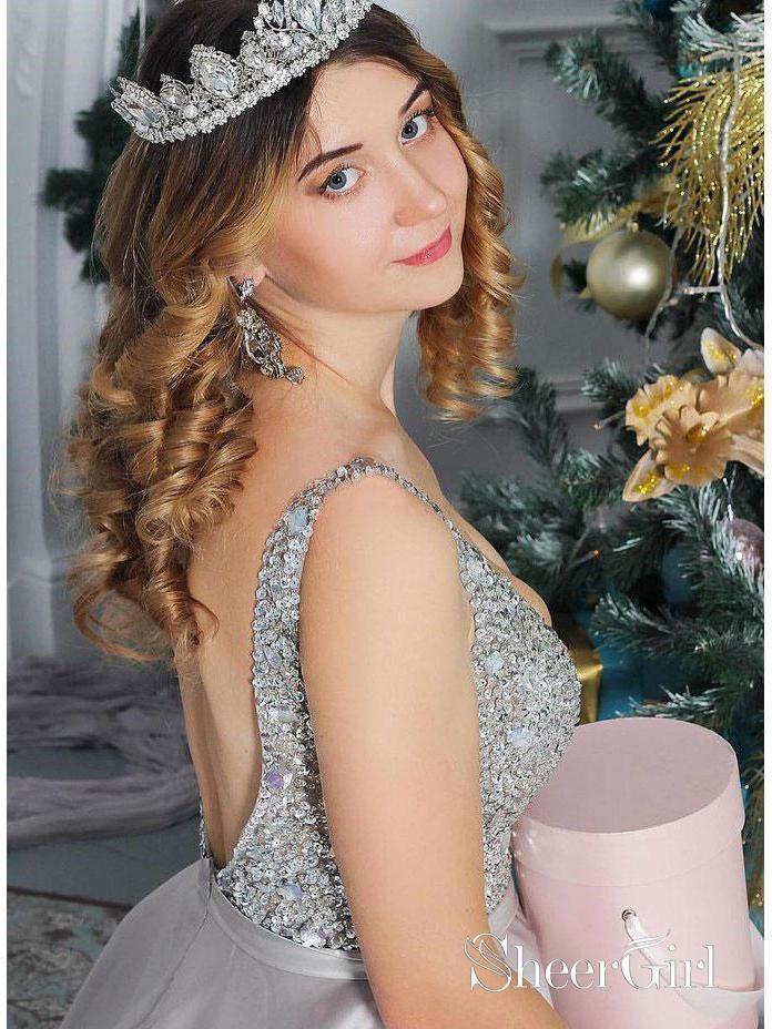 silver prom dresses 2018 Mermaid Prom Dress 2018 Grey White Formal Evening Gown tpbridal