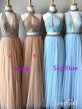 Long Prom Dresses with High Neck,Beaded Top Pageant Dresses APD3177-SheerGirl