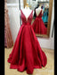 Long Red V-Neck Quinceanera Dresses A Line Beaded Backless Cheap Prom Dress 2018 APD3321