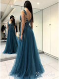 Long See Through Thigh Slit Blue Prom Dresses Backless Beaded Lace Prom Dress APD3363-SheerGirl