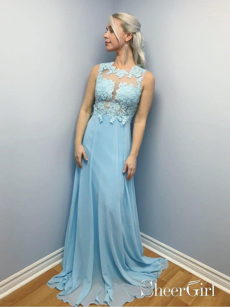 chiffon prom dresses 2018 Yellow Lace And Chiffon Straps Prom Dresses 2018, A-line Formal Gowns, Party Dresses