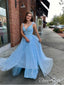 Long Sky Blue Plus Size Prom Dresses Lace Bodice Formal Dresses for Junior APD3304