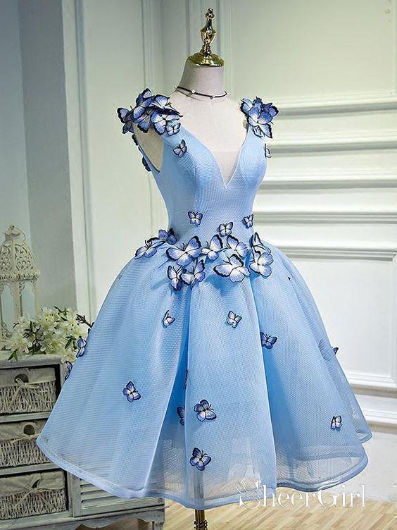Long Sky Blue Prom Dresses Butterfly Applique Quinceanera Dresses ARD1331-SheerGirl