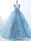 Long Sky Blue Prom Dresses Butterfly Applique Quinceanera Dresses ARD1331