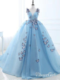 Long Sky Blue Prom Dresses Butterfly Applique Quinceanera Dresses ARD1331-SheerGirl