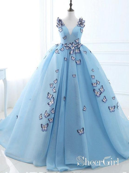 Long Sky Blue Prom Dresses Butterfly Applique Quinceanera Dresses ARD1331 Long Sky Blue Prom Dresses Butterfly Applique Quinceanera Dresses ARD1331